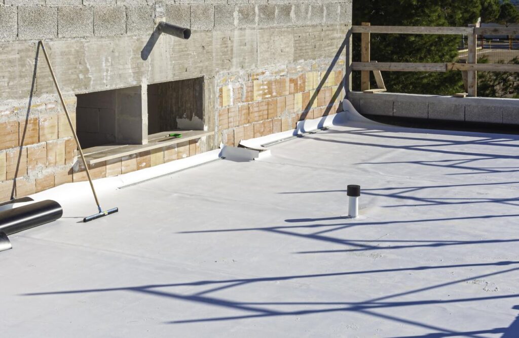 PVC white membrane on flat roof.